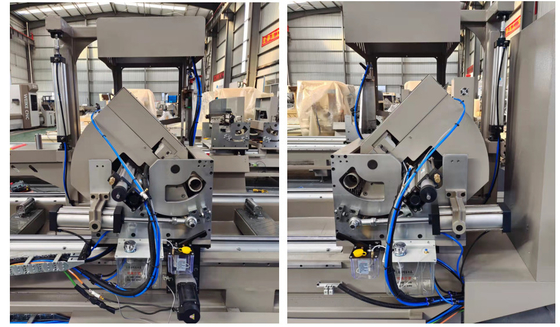 창문 및 문 제조 공장에서 알루미늄 프로필을 절단하는 550mm CNC 이중 머리 미트르 자그